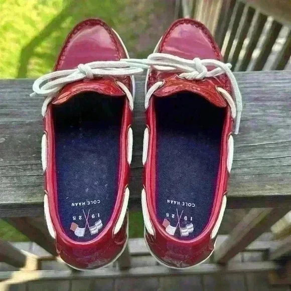 Cole Haan Nantucket Camp Moc Red Patent Leather Boat Shoes Women’s Size 6B - Picture 5 of 13